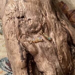 Dainty Gold / Ethiopian Fire Opal Bead Dangle Earrings